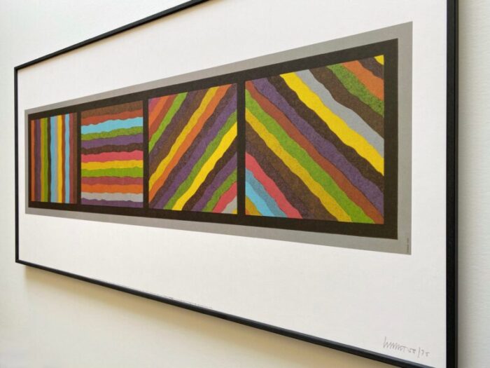 sol lewitt vintage modernist framed extra large lithograph print bands not straight in four directions 1999 0839