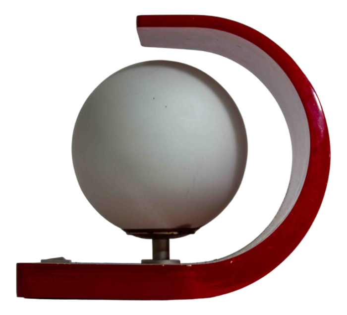 space age orb table lamp in red laminate casing italy 1960s 0841