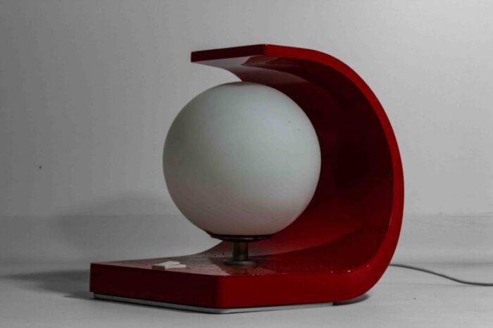 space age orb table lamp in red laminate casing italy 1960s 0891