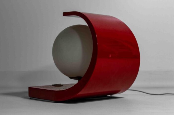 space age orb table lamp in red laminate casing italy 1960s 2393