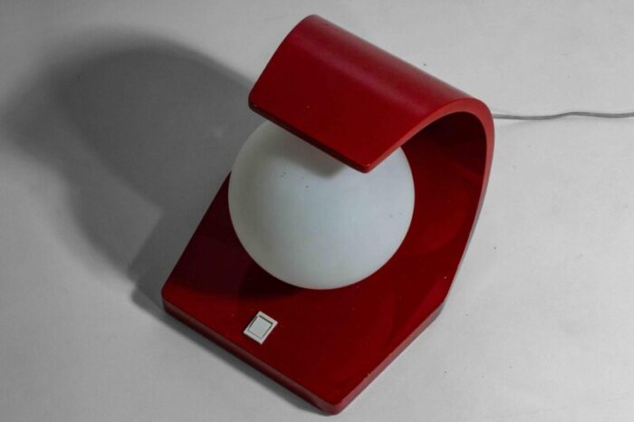 space age orb table lamp in red laminate casing italy 1960s 2966