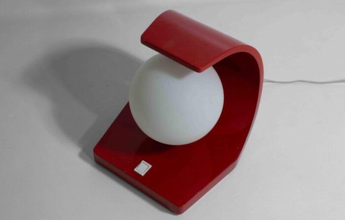 space age orb table lamp in red laminate casing italy 1960s 3820