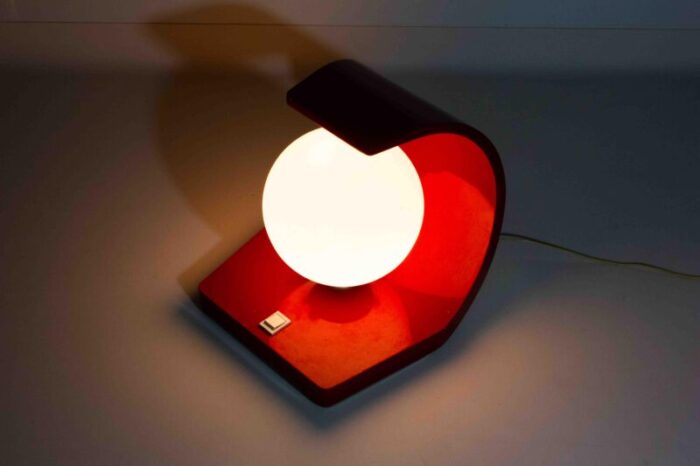 space age orb table lamp in red laminate casing italy 1960s 7953