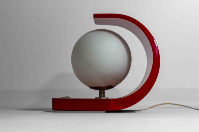 space age orb table lamp in red laminate casing italy 1960s 9999