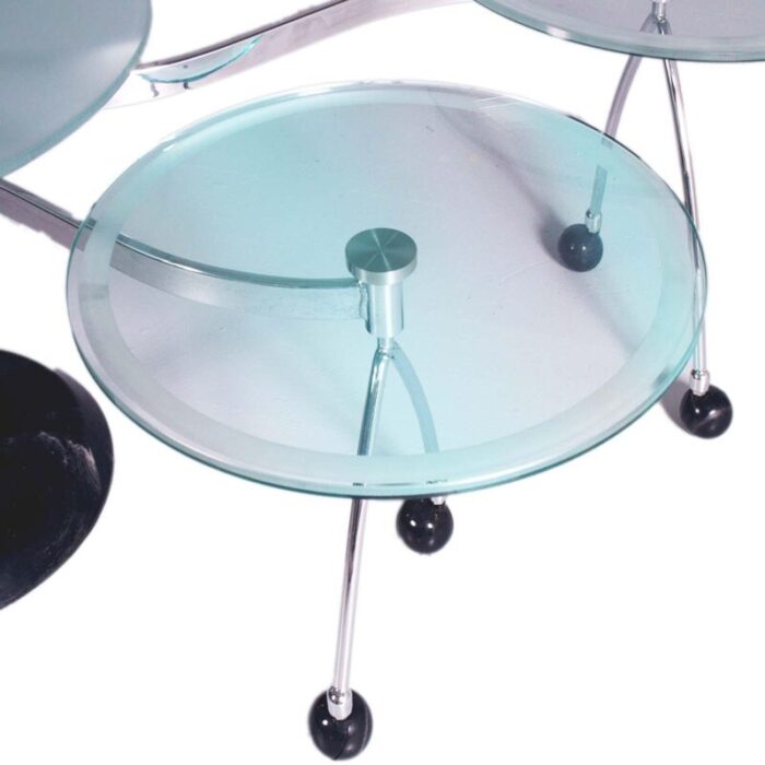 space age round coffee table with two rotating satellites in crystal chromed marble 1970s 3808