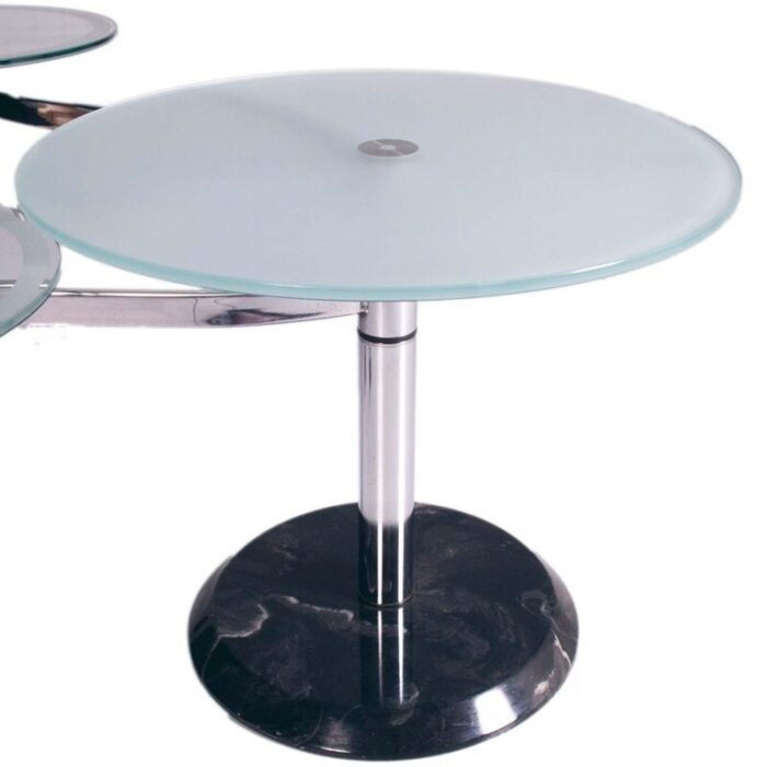 space age round coffee table with two rotating satellites in crystal chromed marble 1970s 7397