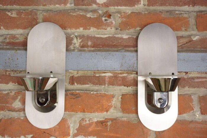 stainless steel wall lights 1980s set of 2 5583