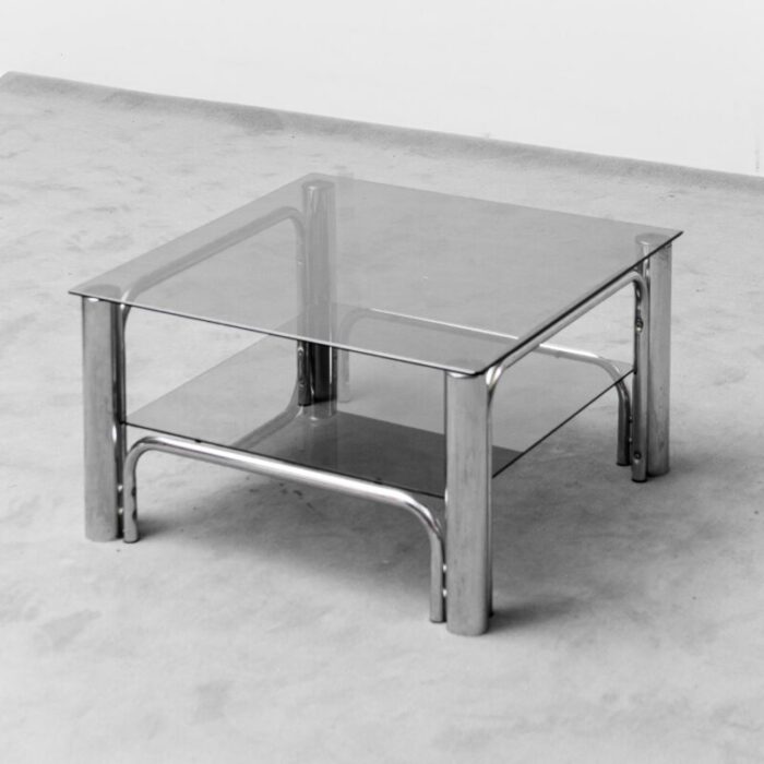 steel and glass coffee table 1970s 8752