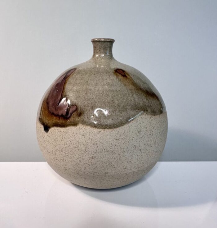 studio ceramic sphere earthenware vase with half glaze germany 1960s 0504