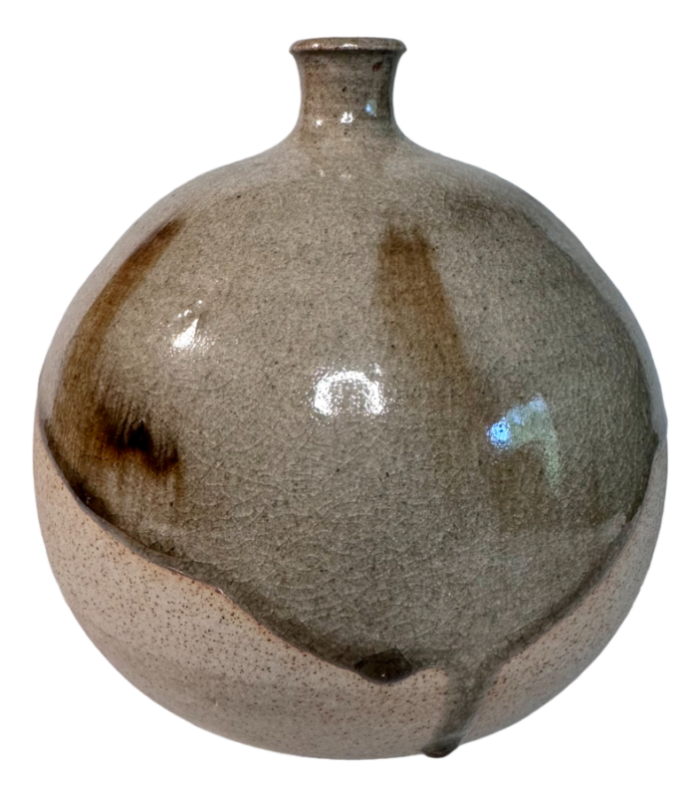 studio ceramic sphere earthenware vase with half glaze germany 1960s 9277