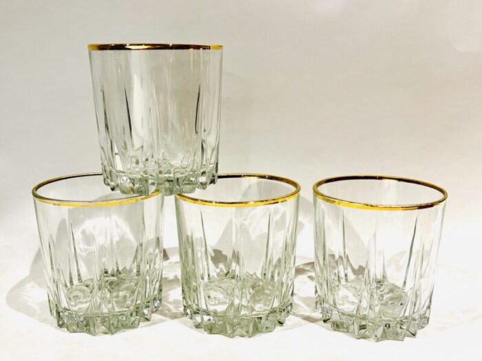 stunning vintage gold rimmed cut glass whiskey set of 4 double old fashion glasses 0437