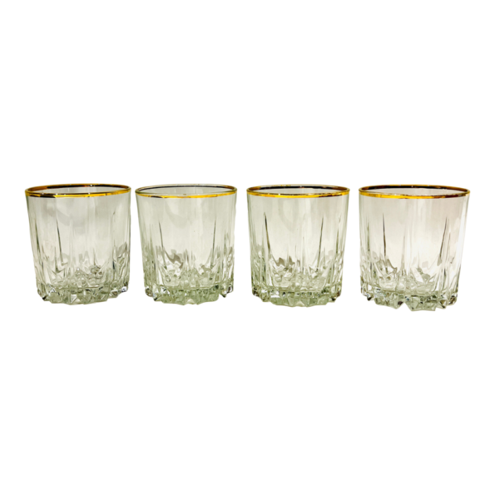 stunning vintage gold rimmed cut glass whiskey set of 4 double old fashion glasses 9767