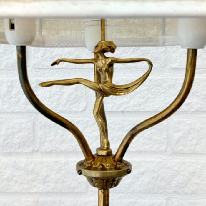 swedish art deco grace floor lamp in brass and textile attributed to malmo metallvarufabrik 1930s 0584