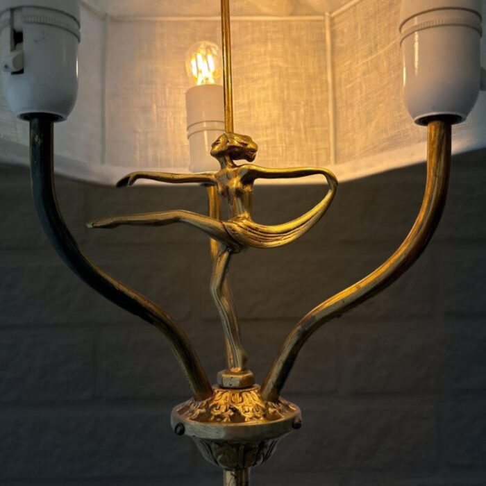 swedish art deco grace floor lamp in brass and textile attributed to malmo metallvarufabrik 1930s 3436