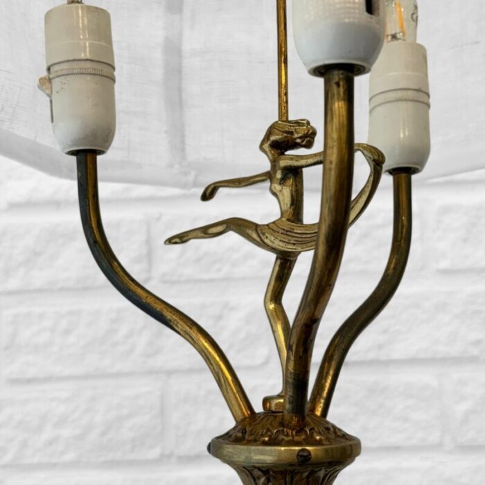 swedish art deco grace floor lamp in brass and textile attributed to malmo metallvarufabrik 1930s 3750