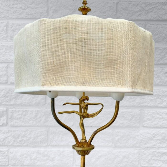 swedish art deco grace floor lamp in brass and textile attributed to malmo metallvarufabrik 1930s 4124