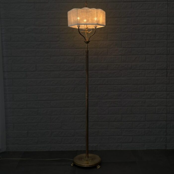 swedish art deco grace floor lamp in brass and textile attributed to malmo metallvarufabrik 1930s 8345