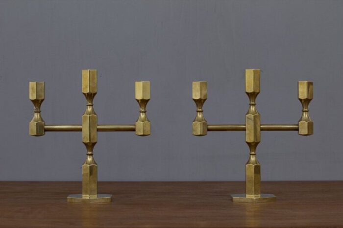 swedish brass candelabras by lars bergsten for gusum 1986 set of 2 1