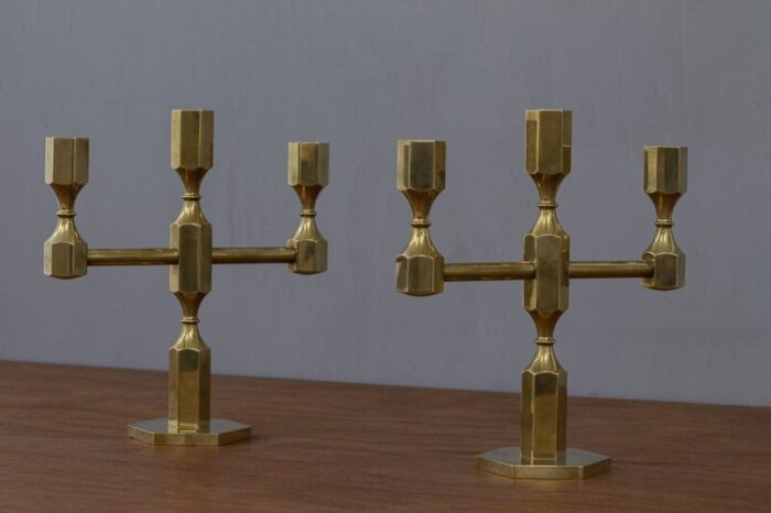 swedish brass candelabras by lars bergsten for gusum 1986 set of 2 2