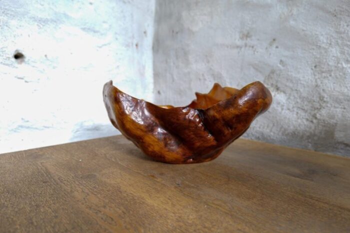 swedish folk art organic dark grain burl curly birch bowl 1960s 2