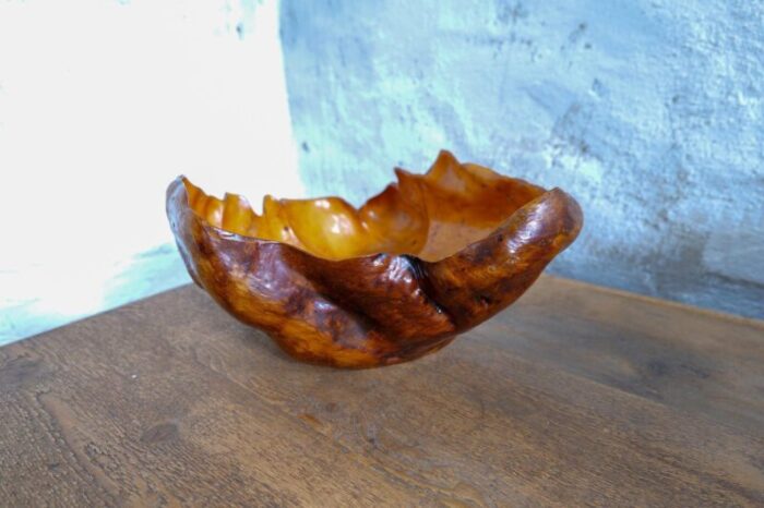 swedish folk art organic dark grain burl curly birch bowl 1960s 4