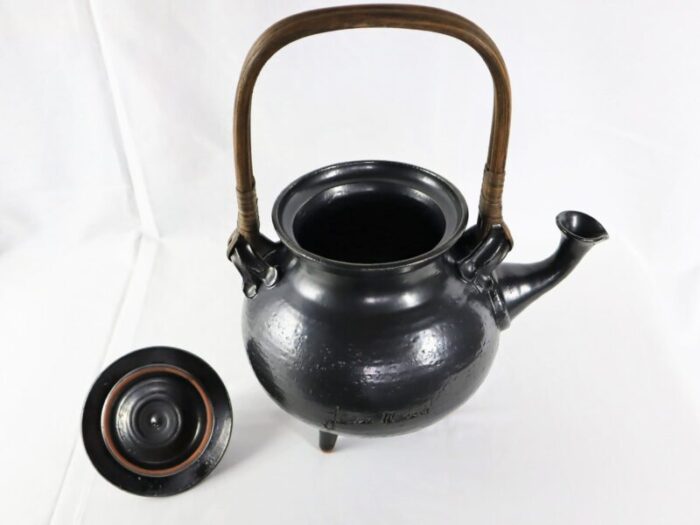 tea service in black ceramic by jean marais 1980 set of 7 9