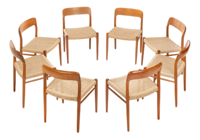 teak papercord dining chairs by niels o mller for jl mllers 1960s set of 8 3843