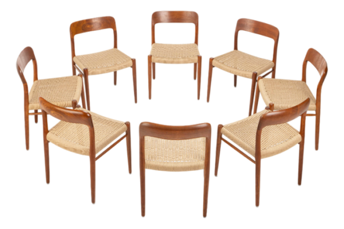 teak papercord dining chairs by niels o mller for jl mllers 1960s set of 8 9773