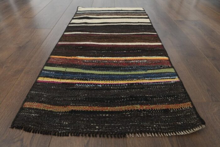 turkish beige and black striped rug 1960s 1