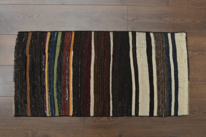 turkish beige and black striped rug 1960s 10