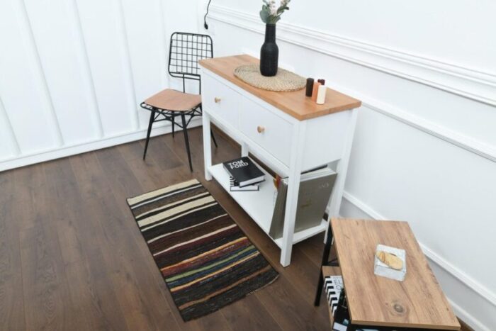 turkish beige and black striped rug 1960s 2