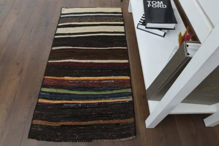 turkish beige and black striped rug 1960s 3