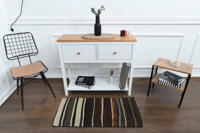 turkish beige and black striped rug 1960s 4