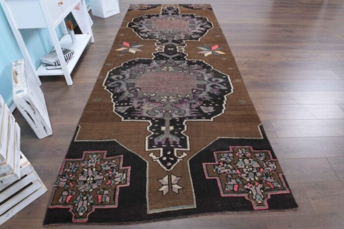 turkish brown wool runner rug 10