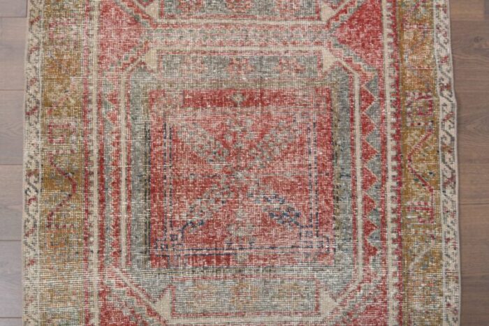 turkish distressed red beige and brown runner rug 4