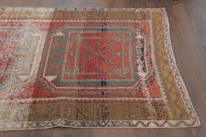 turkish distressed red beige and brown runner rug 5