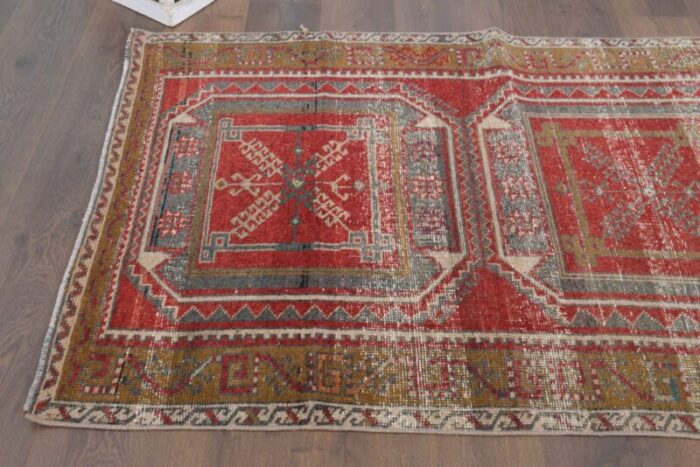 turkish distressed red beige and brown runner rug 6