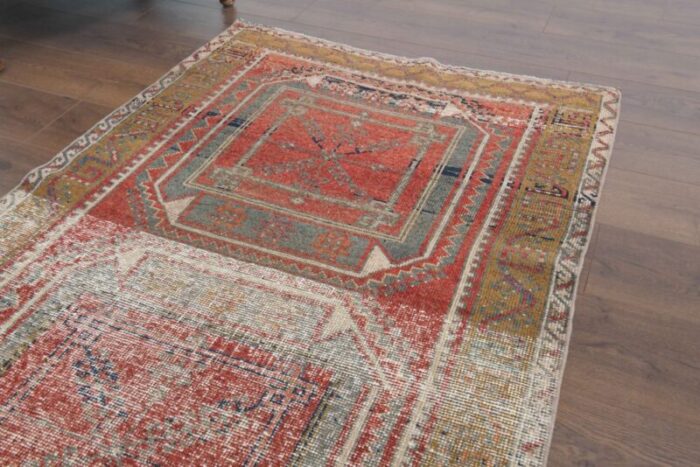 turkish distressed red beige and brown runner rug 7