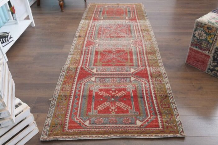 turkish distressed red beige and brown runner rug 8