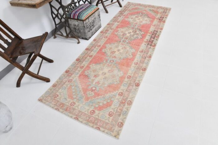 turkish faded color runner rug 1962s 2