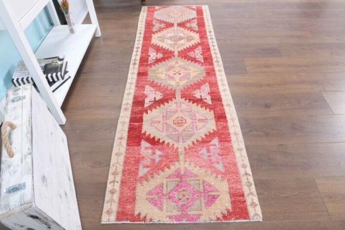 turkish handmade wool oushak runner rug in pink 2