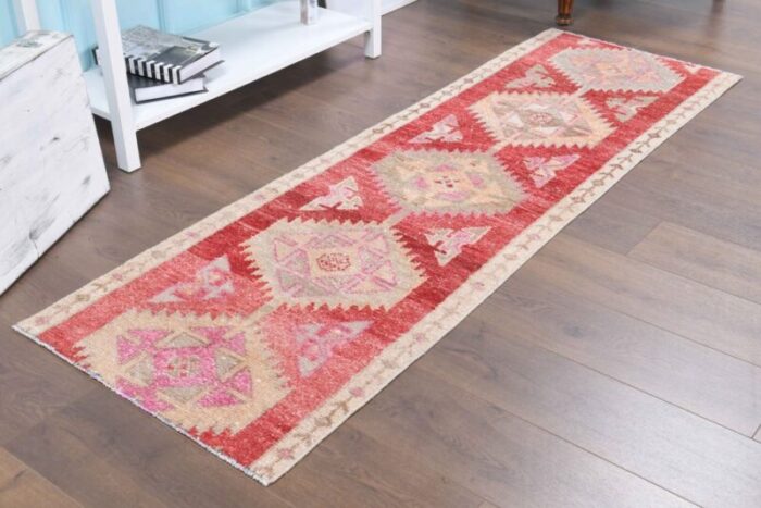 turkish handmade wool oushak runner rug in pink 4