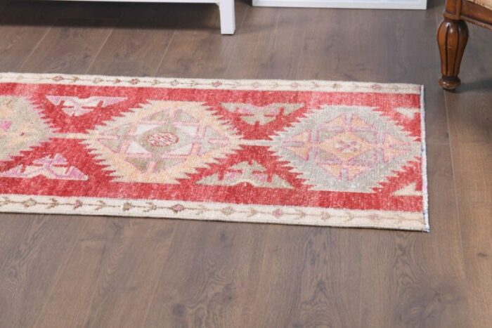 turkish handmade wool oushak runner rug in pink 6