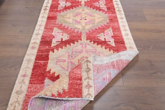 turkish handmade wool oushak runner rug in pink 8