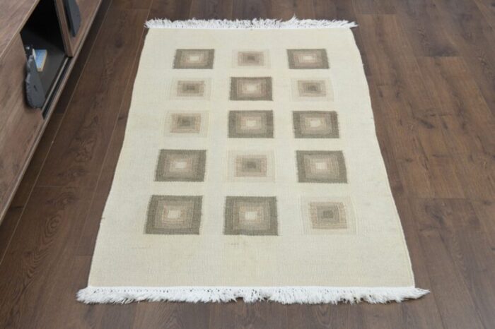 turkish minimalist kilim rug in cream brown wool 1