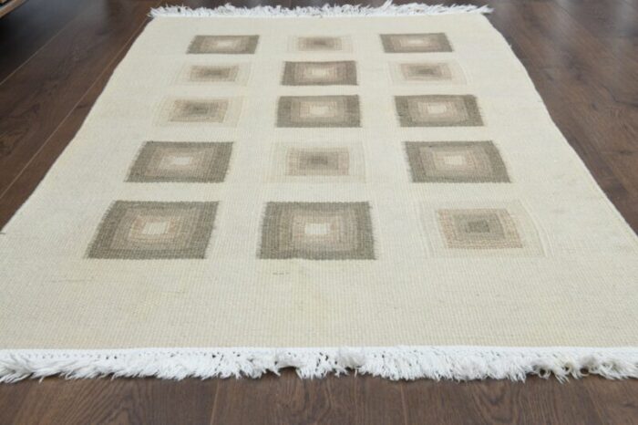 turkish minimalist kilim rug in cream brown wool 2