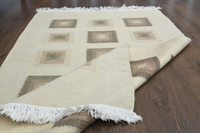 turkish minimalist kilim rug in cream brown wool 5