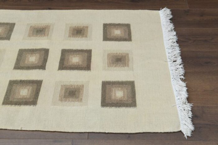 turkish minimalist kilim rug in cream brown wool 6