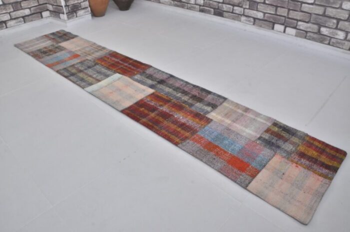 turkish natural wool kilim runner rug 1960s 3809