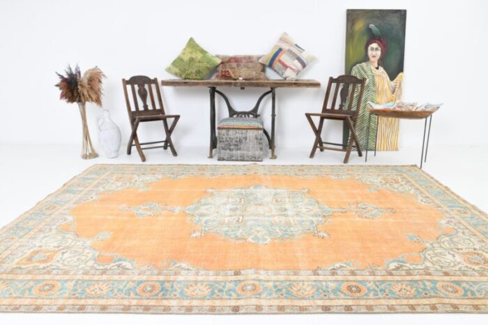 turkish orange wool rug 1960s 3